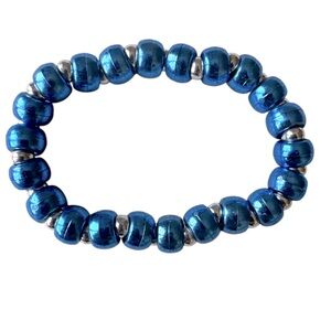 3 FOR $20 HANDCRAFTED Blue Pony & Silver Beaded Bracelet